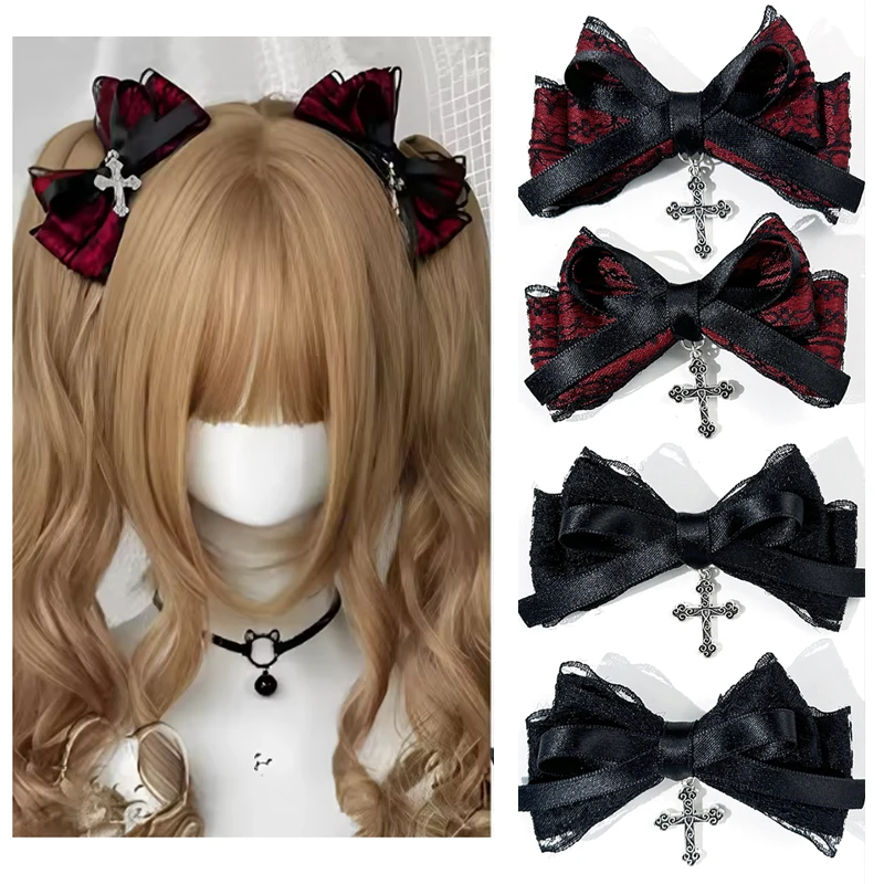 

Goth Hair Ornaments Street Exquisite Gothic Bowknot Hairgrips Lace Bow Side Hairpins Versatile Dressing Darkness y2k Hair Clips