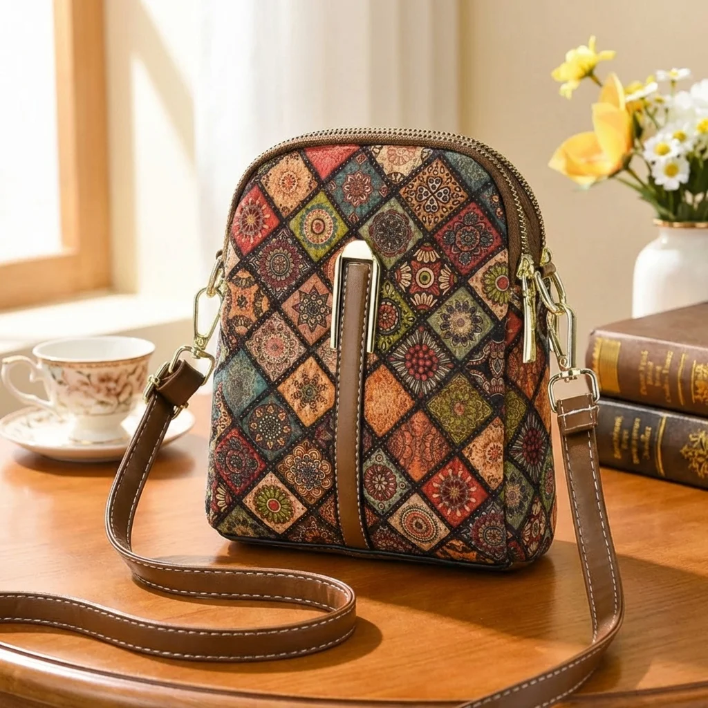 

Fashion Bohemian Style Printed Phone Bag PU Leather Ethnic Style Single Shoulder Bag Luxury Versatile Crossbody Bag For Ladies
