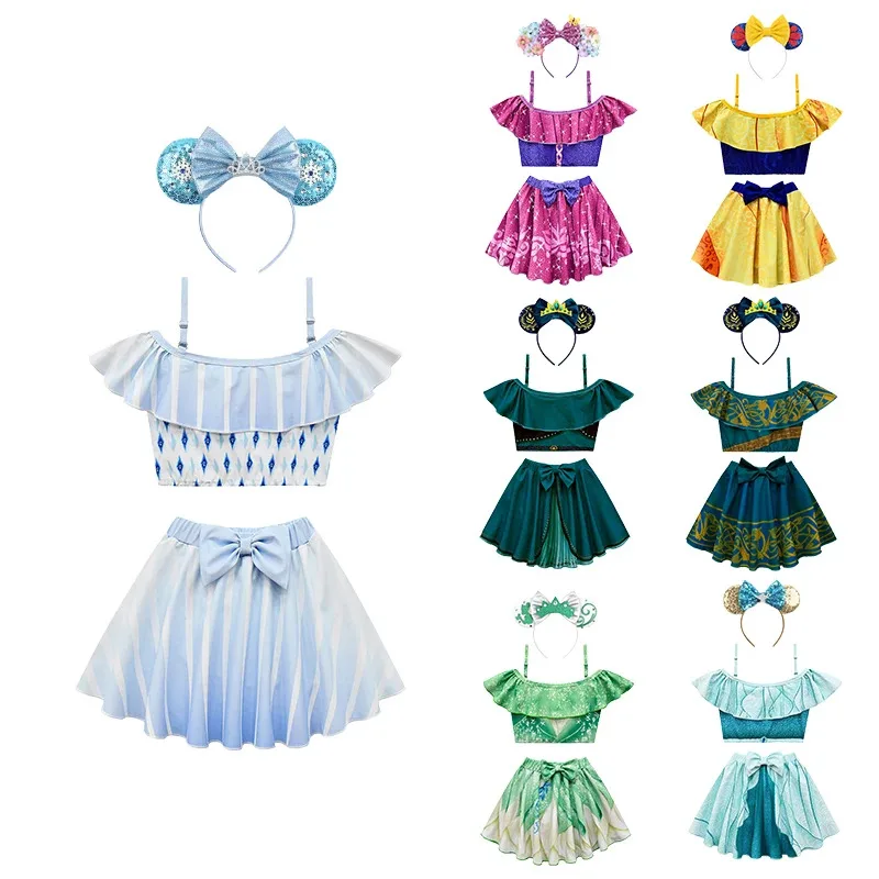 

lHalloween Cosplayl Swimsuit 2022 New Girls Snow Queen Elsa Anna Princess Swimwear Children One-pieces Rapunzel Melinda Tiana Ba