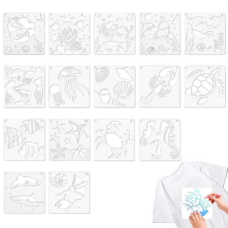 Sea Animal Painting Templates 16PCS Marine Sea Animal Spray Paint Stencil Template Drawing Stencils Sea Animal Spray Paint