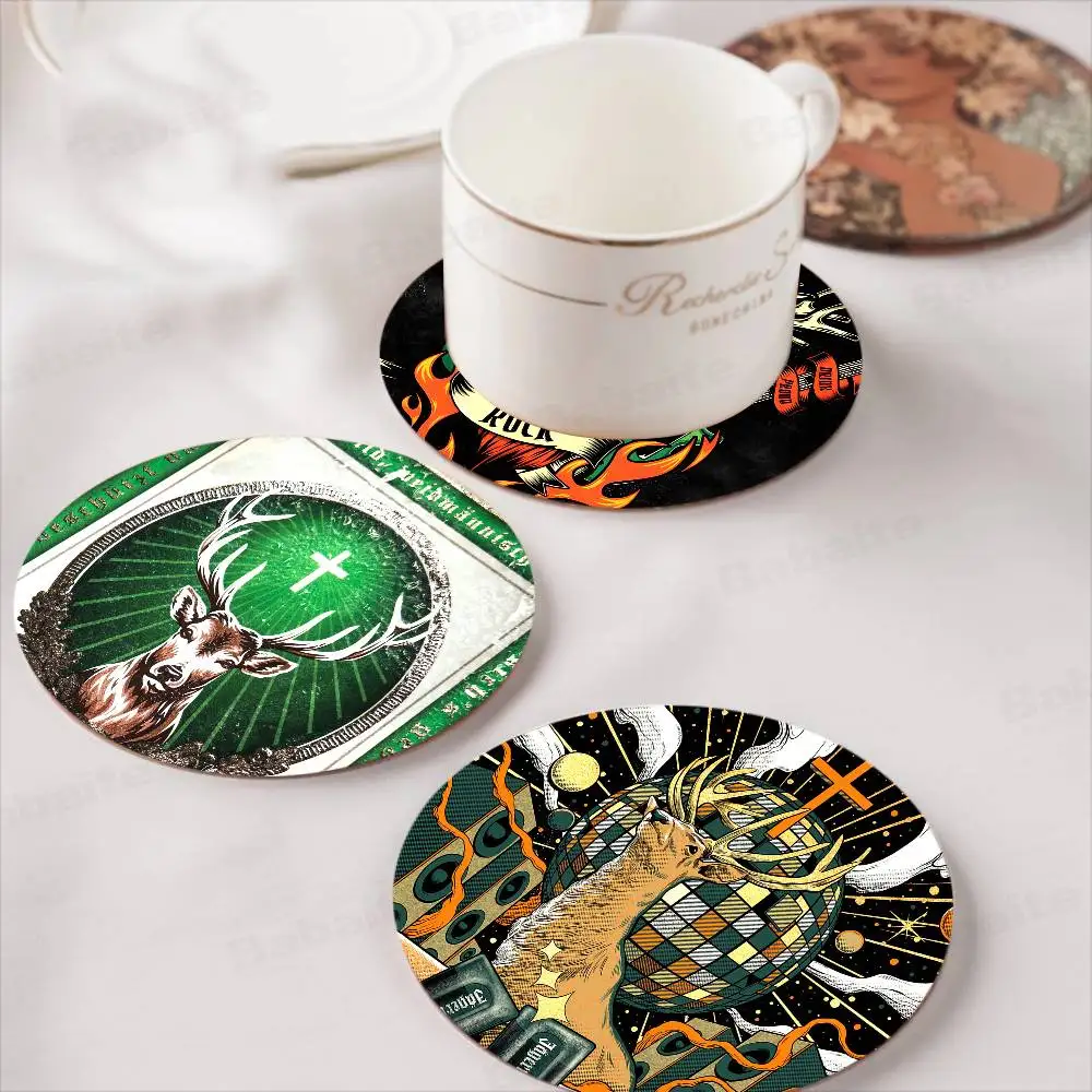 

Classic J-Jagermeister Tin Sign Bar Wooden Coaster Heat-Resistant Drink Mats With Non-Slip Base, Perfect Gift Idea