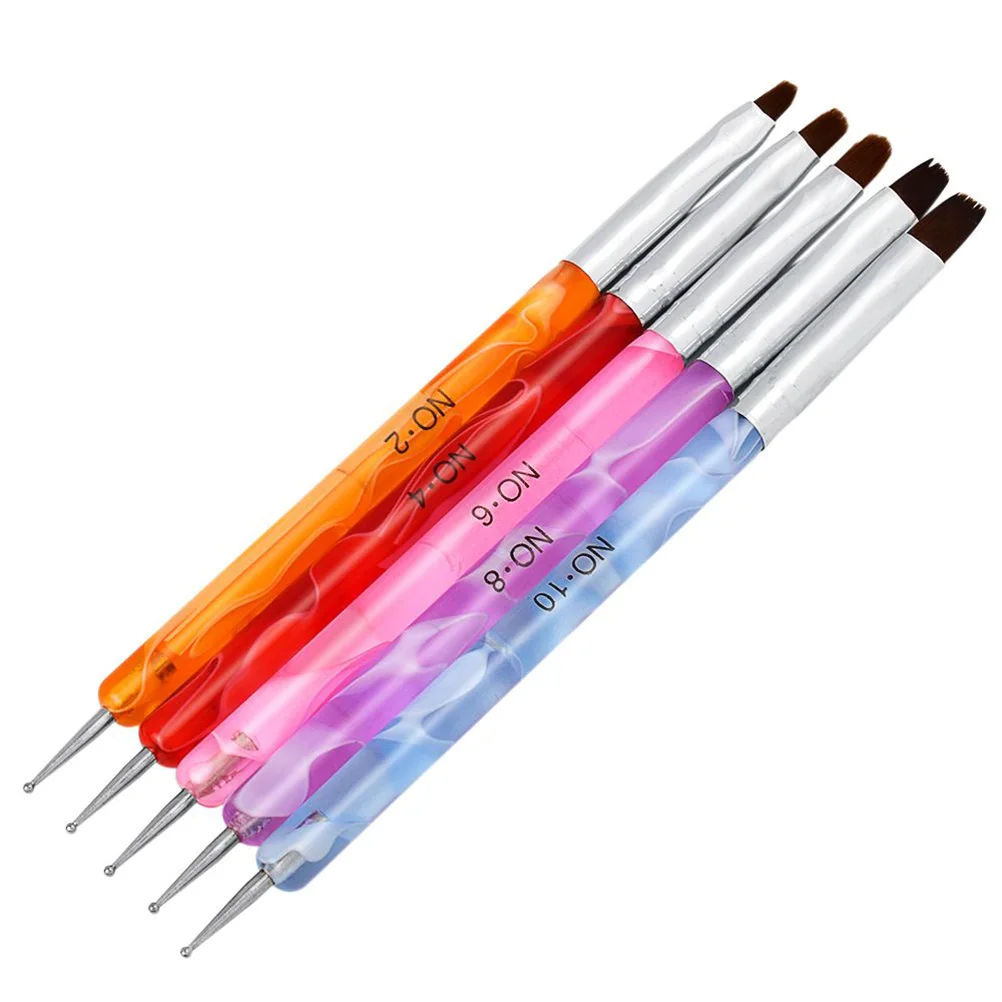 

5PCS Nail Art Drill Pen Double Ended Brushes Gel Polish Manicure Dotting Tool Creative Design Longlasting Sparkle Natural False