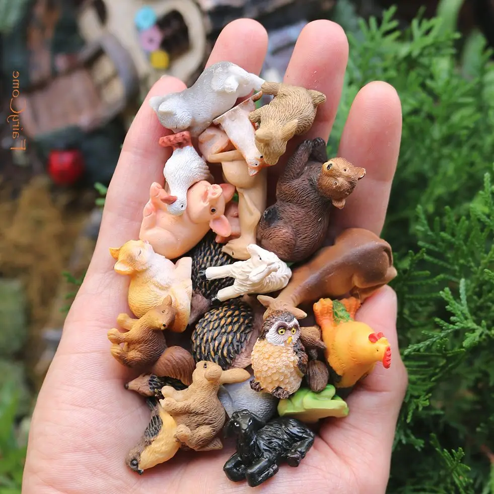 Miniature Animals Figures Resin Fairy Garden Mini Farm Jungle Animal Figurines Tiny Miniatures Items Set Collection Accessories