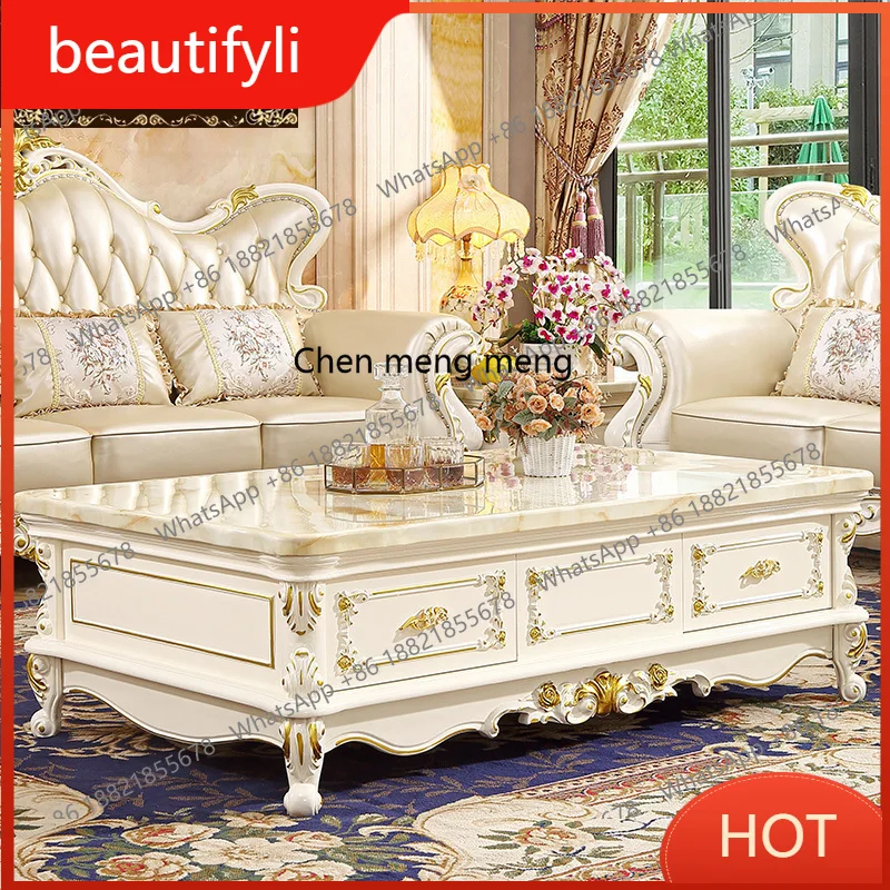 

A139 European marble coffee table TV cabinet combination living room solid wood modern simple furniture set