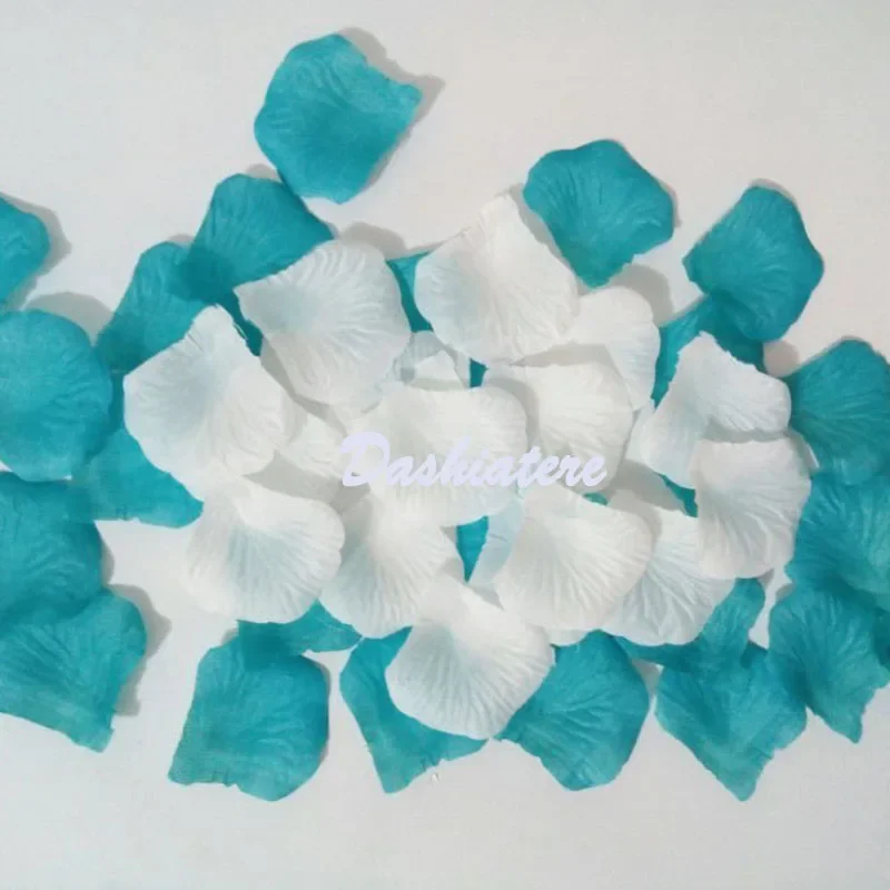 Dashiatere 1000pcs10packs Fake Artificial Flowers Silk Fabric Rose Petals for Turquoise Teal Wedding Favors Decorations Supplies