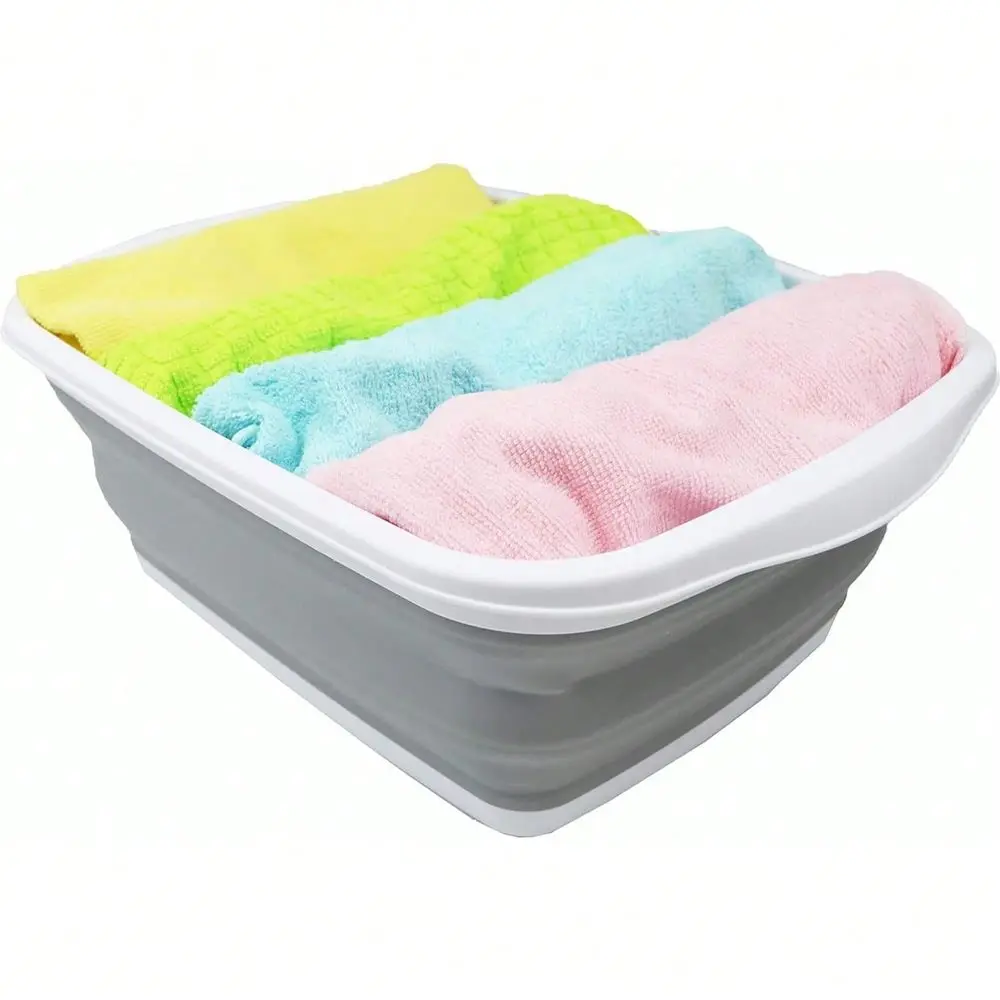 

2.6 Gallons Collapsible Tub Foldable Dish Tub Portable Washing Basin Space Saving Plastic Washtub White Grey, 1