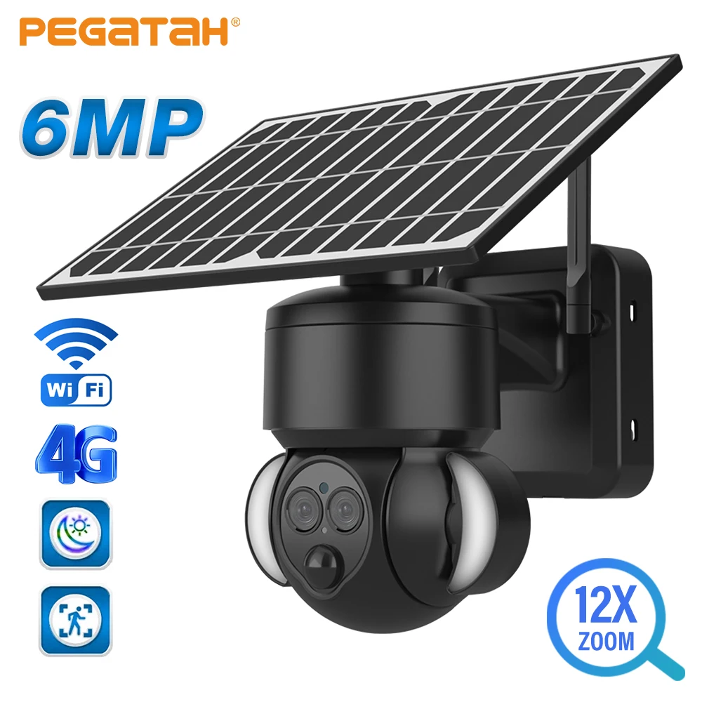 

WiFi/4G Solar Camera 6MP 12X Outdoor Dual Lens HD Wireless Power Battery Camera PTZ Security Surveillance Garden Light