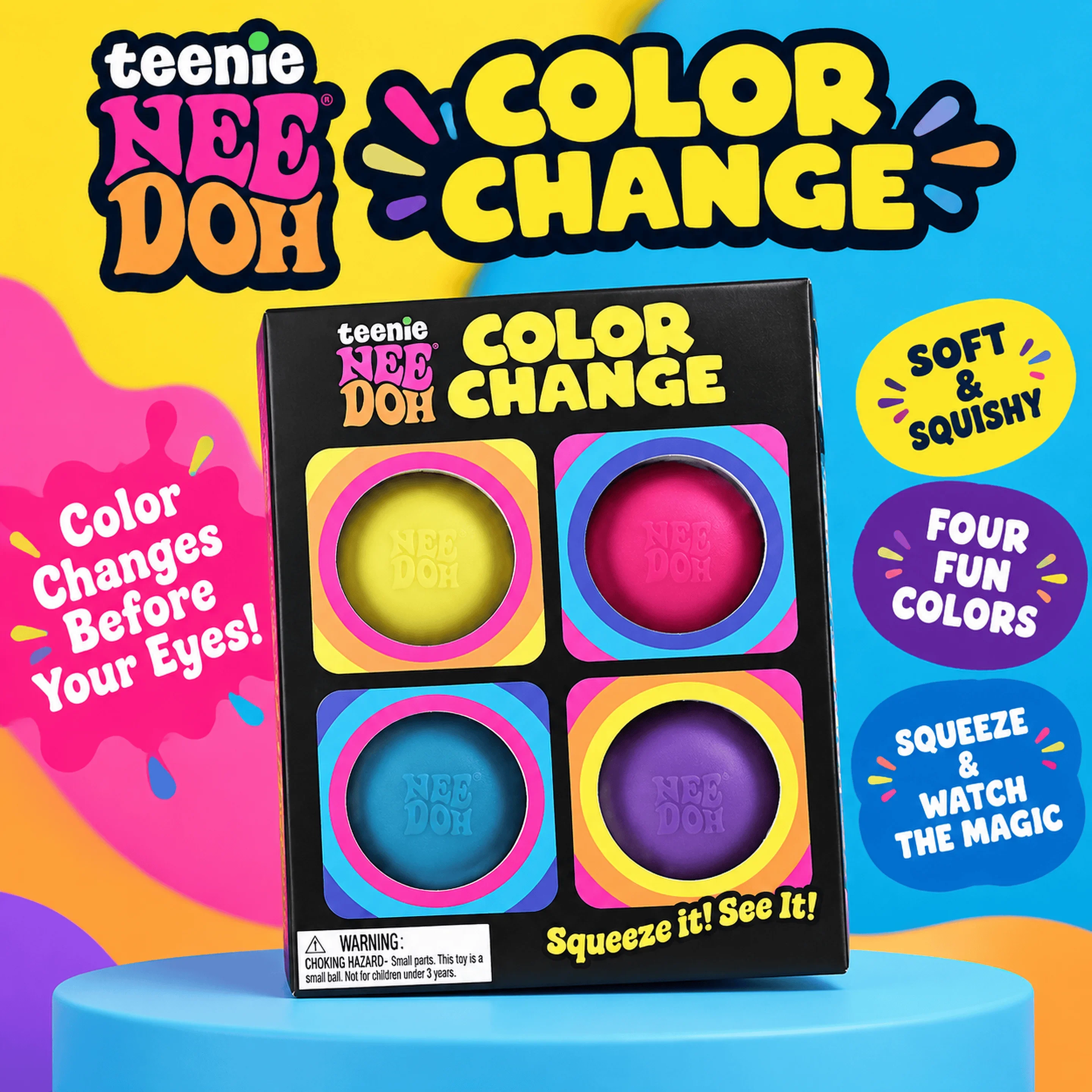 NeeDoh Teenie Color Change Squishy Ball Squeeze Fidget Toy Anti-Anxiety Stress Relief Sensory Toy ADHD Focus Relax Gift