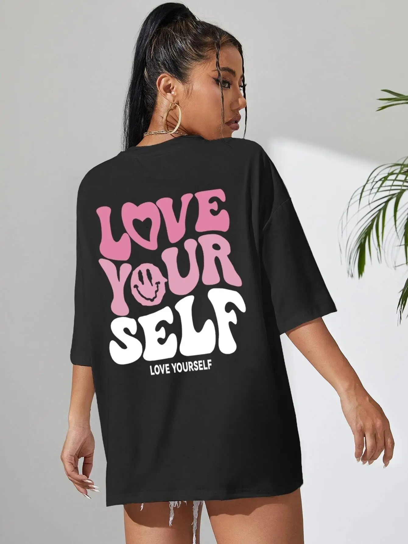 Sommer Mode Frauen Baumwolle T-shirts Liebe Ihr Selbst Brief Drucke Kurzarm Oansatz Lose Tops Straße Casual Weibliche Kleidung