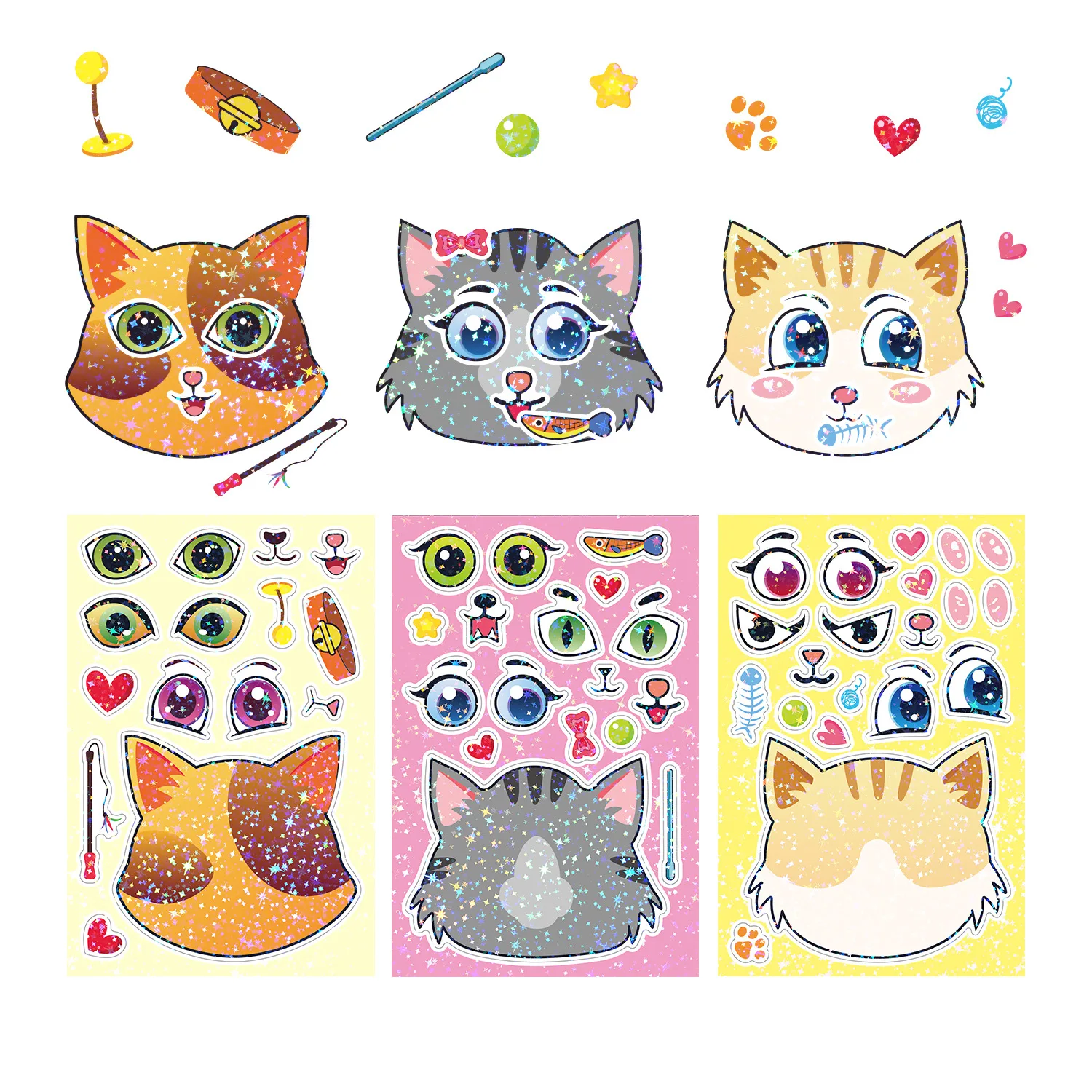 8Sheets Cat Make a Face Sticker Sheets Kids Toddlers Activitie Scrapbook Decoration DIY Stickers Children Student Classroom Gift