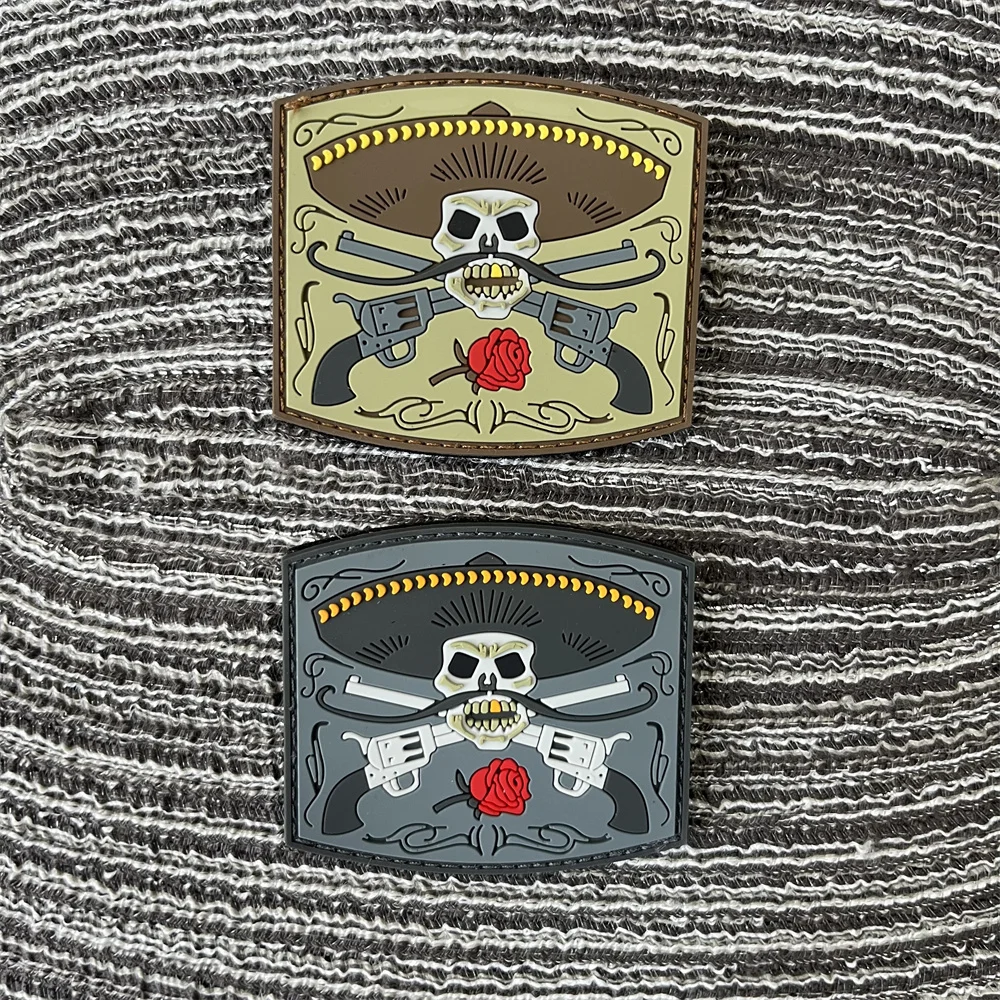 

Gun Rose Skull Stickers PVC for Clothes Tactical Backpack Patch Hook and Loop Military Patches Applique