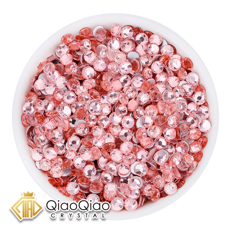QIAO SS6-SS30 Peach Pink Glitters Crystal Rhinestone Flatback Strass Nail Diamond Gem Loose Glue on Rhinestones For Crafts