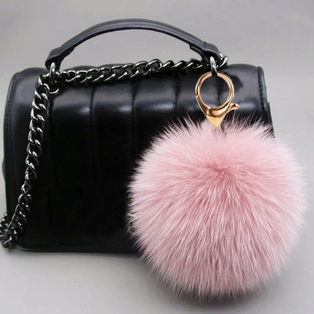 Imitation Rabbit Fur Plush Ball Pendant Solid Color 8cm Fluffy Ball Keychain Hanging Decoration Car Keyring Bag Accessories