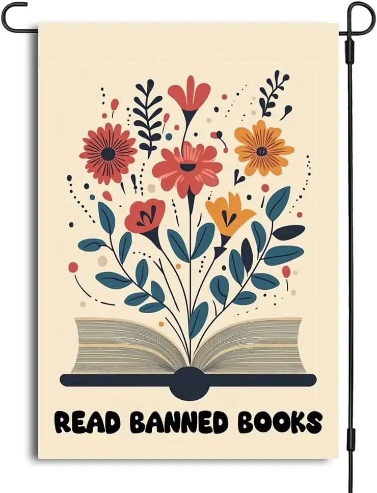 Садовый флаг для чтения забороненых книг, подарок для любителей книг, цветочный флаг для книг, знак двора, флаг для двора, защита библиотеков, поддержка местного OOA