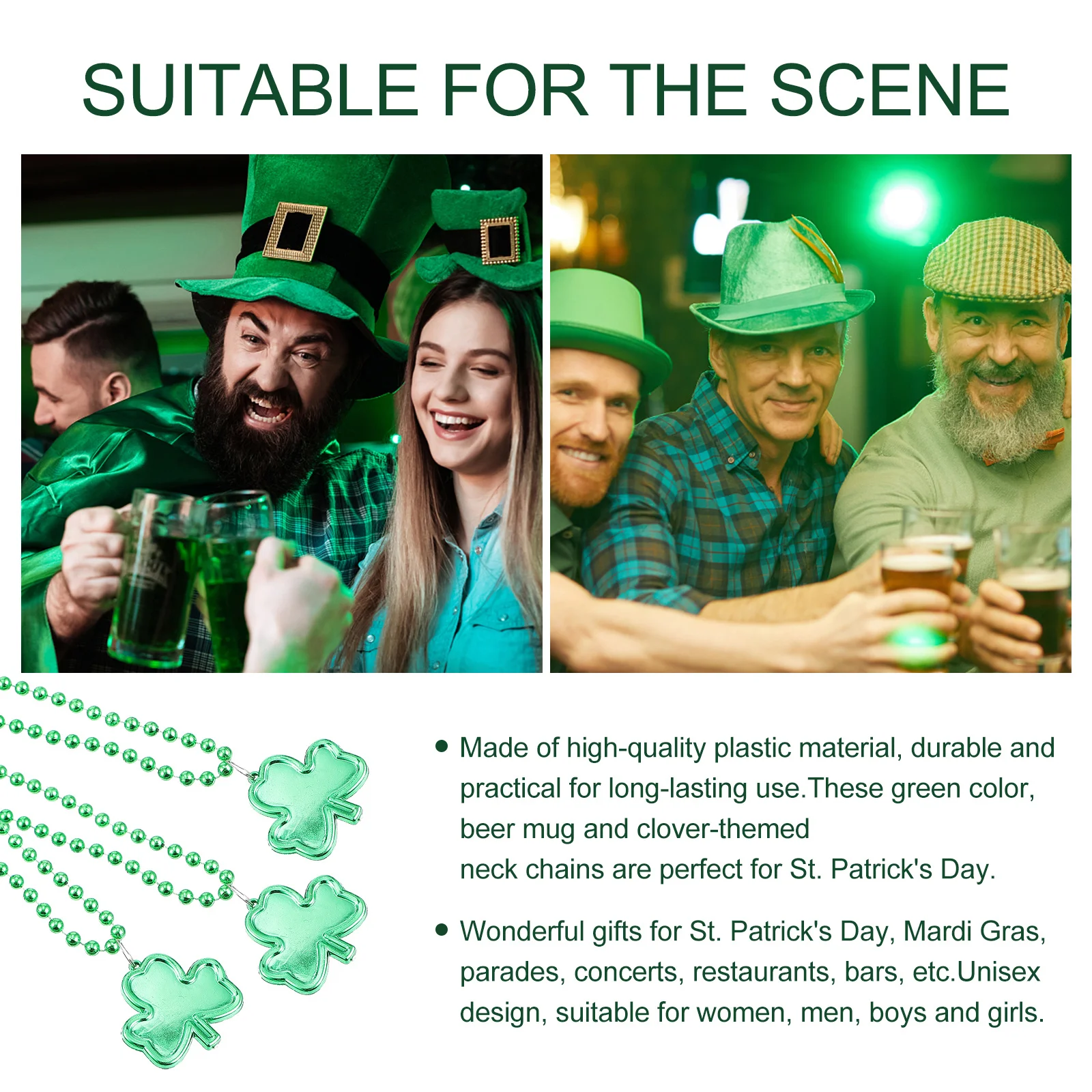 

8Pcs Shamrock Necklace Set St Patricks Day Beads Pendant Decorative Festival Neck Chain Costume Accessories Clover Necklace