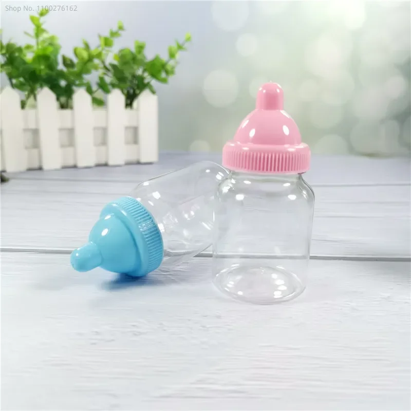 48pcs Baptism Favors Clear Pacifier Plastic Candy Bottle Box Baby Shower Favors and Gifts Christening Decoration