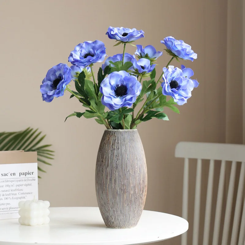 Bouquet de fausses fleurs d'anémone en soie, 3 têtes, décoration de maison, couronne artificielle de décoration de fête de mariage, accessoires d'artisanat de bricolage