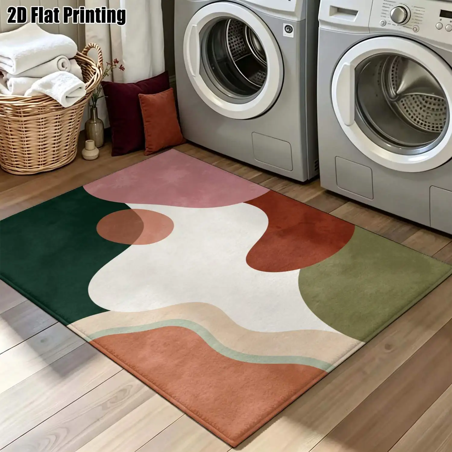 1Pc 2D Printed Morandi Color-Blocked Abstract Geometric Carpet, Modern Minimalist Nordic-Style Home Decor Rug, Multi-Size, Machine Washable, for Entryway, Dining Room, Foyer, Bedroom, Living Room, Study