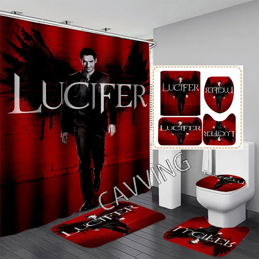 Lucifer 3D Printed  Shower Curtain Waterproof Bathroom Curtain Anti-slip Bath Mat Set Toilet Rugs Carpet Home