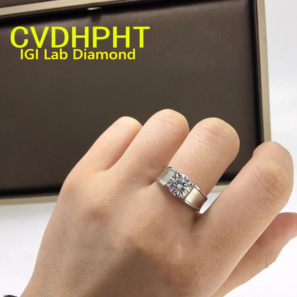 1 2 3 Ct Solid 14K White Gold Man Ring IGI Lab Growing Diamond Ring Round D VS1 Color Diamond wedding ring Engagement Ring ﻿