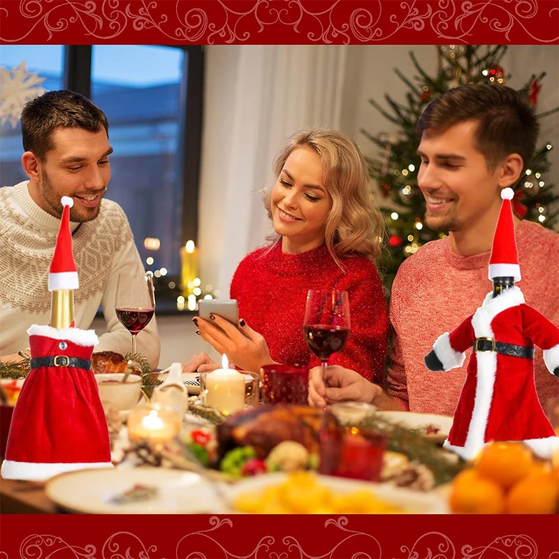 عيد الميلاد زجاجة نبيذ سترة غطاء سانتا غطاء زجاجة سترة ل 2025 نافيداد ديكور المنزل لوازم هدايا السنة الجديدة