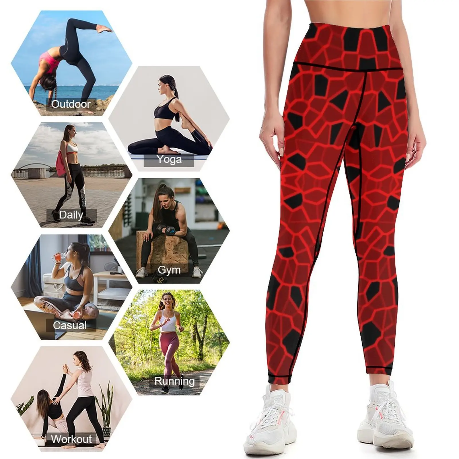 Red Crackle Leggings push up legging Clothing fitness Womens Leggings