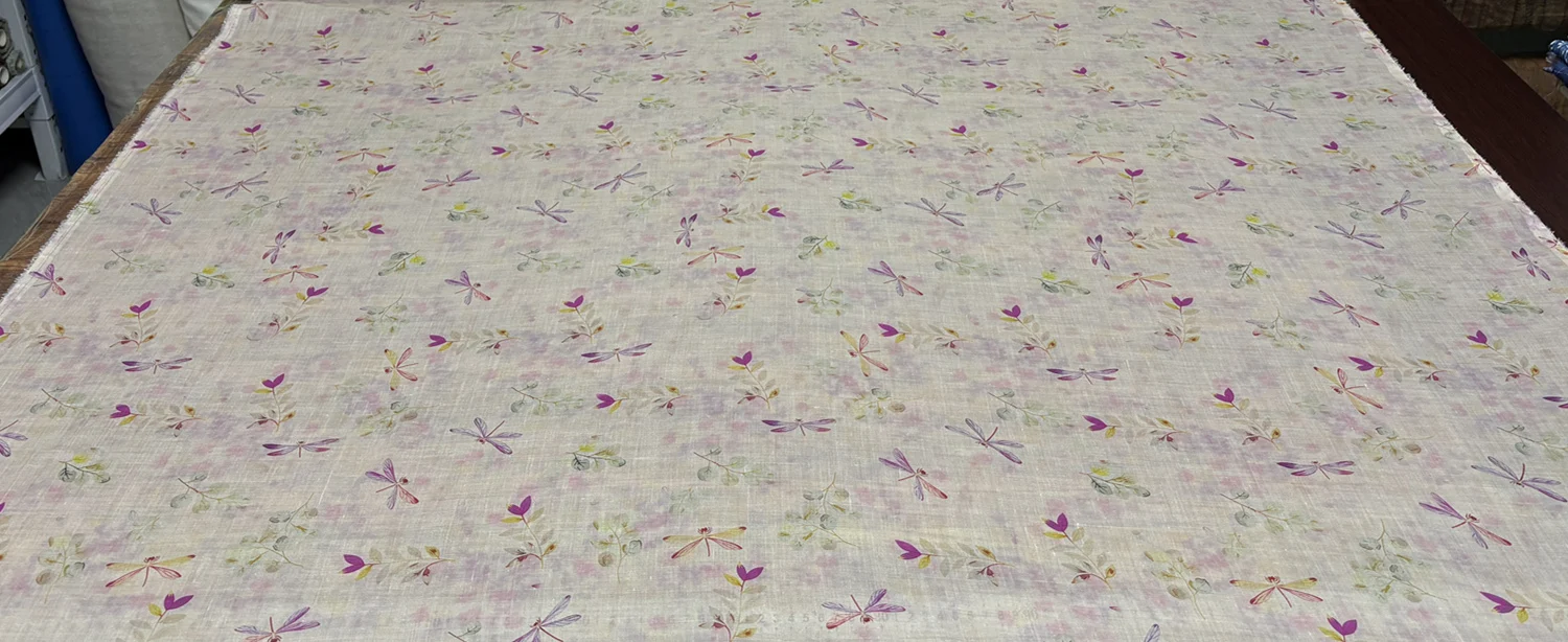 

1yard high quality Dragonflies and Plants Painting tela pure ramie fabric dress shirt bag cheongsam fabric for clothing