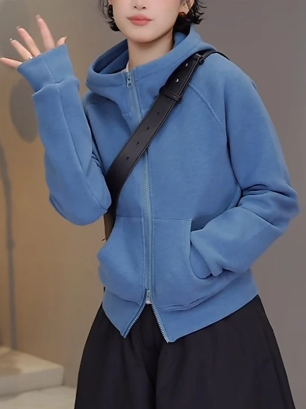 

Модная толстовка на молнии с капюшоном для женщин больших размеров, осенне-зимняя, новая, повседневная, удобная, в корейском стиле, длинная