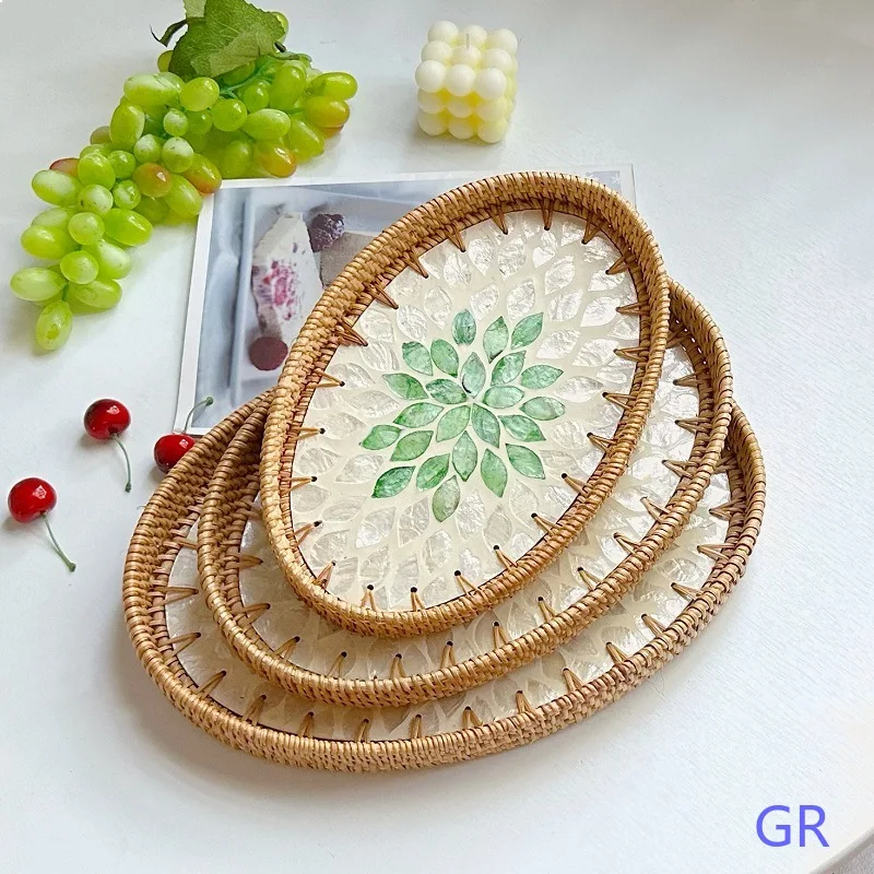 Vietnam Rattan Oval Fruit Snack Tray Woven Basket Home Kitchen Storage Organizer