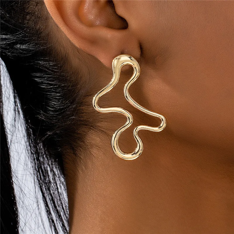 Creative Fashion Irregular Line Earrings For Women Simple Metal Liquid Geometry Versatile Earring Casual Party Jewelry Accessory