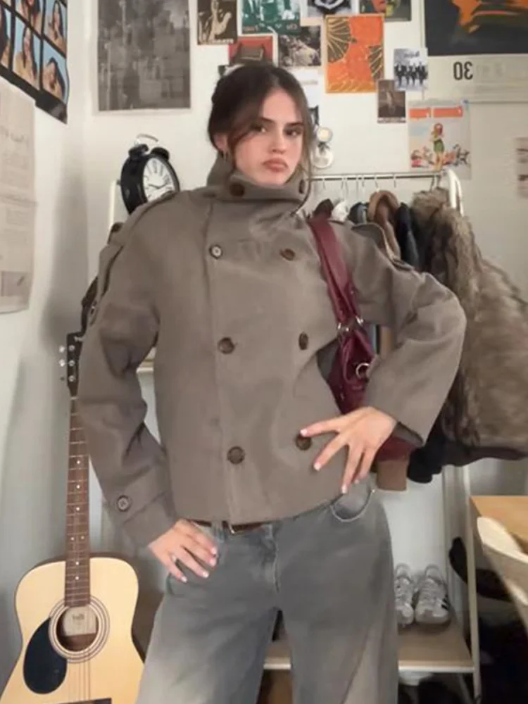 معاطف صوفية نسائية غير رسمية بياقة واقفة وأكمام طويلة وسترات بجيوب لخريف وشتاء 2025 ملابس خارجية للسيدات