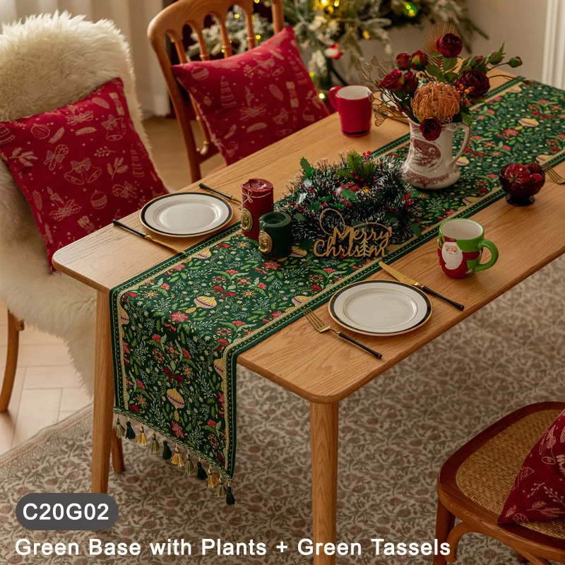 

Christmas Table Runner Snowman Reindeer Jacquard - Decorative Polyester Tablecloth with Tree, House, Horse Design