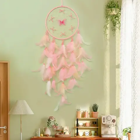 ड्रीम कैचर, सुरुचिपूर्ण हाथ से बुने हुए गुलाबी पंख, विंड चाइम, दीवार पर लटकाने वाले शयनकक्ष के आभूषण, जन्मदिन के उपहार, घर की सजावट 10 best sales पवन झंकार - №2