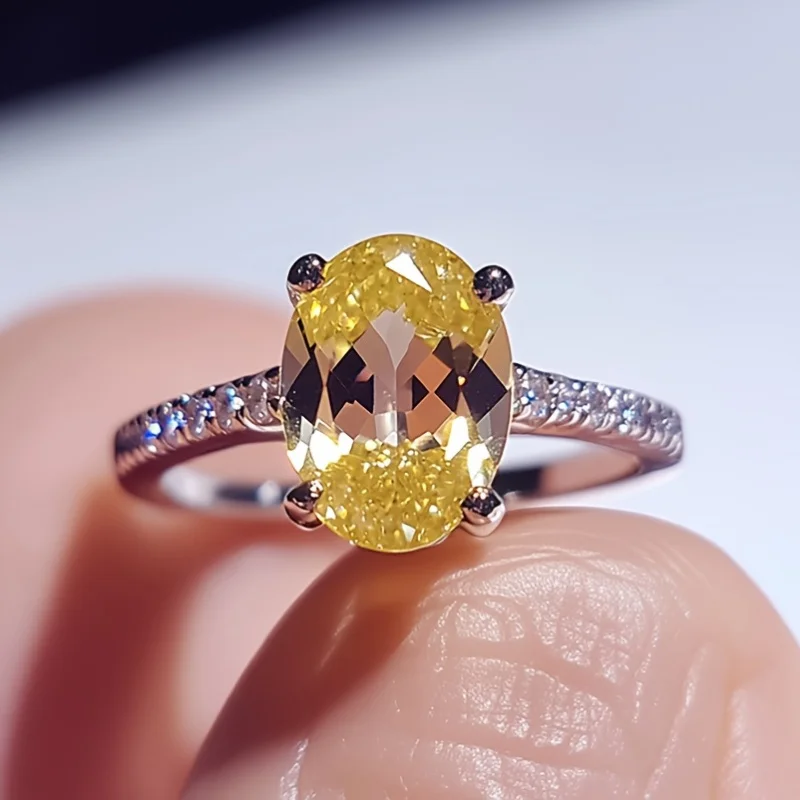 

SGARIT Oval Cut 7×9mm Natural Lemon Quartz Crystal Ring for Women 925 Sterling Silver Wedding Engagement Jewellery