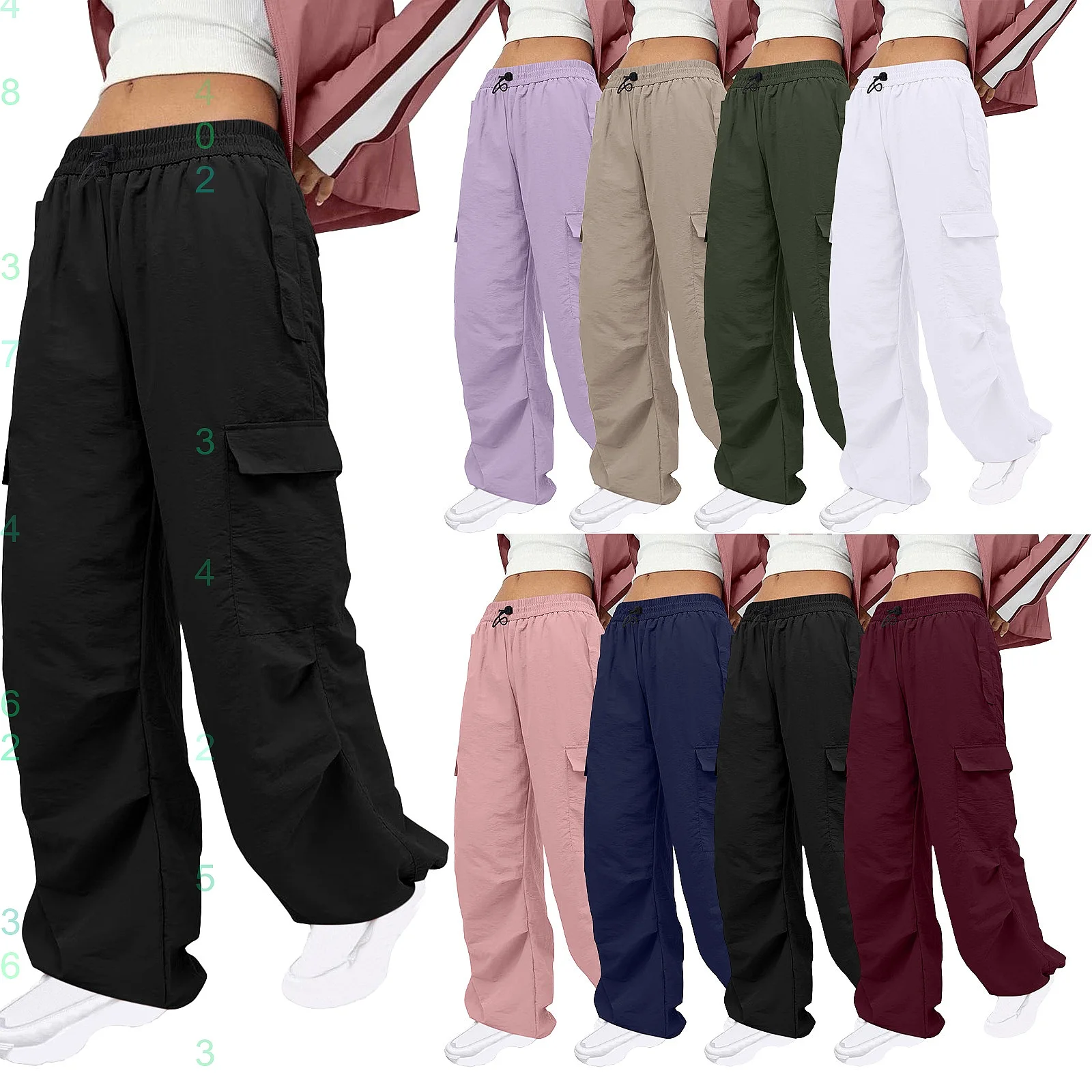 Solid Color Nylon Cargo Pants Loose Multi Pocket Jogger Pants Spring Summer