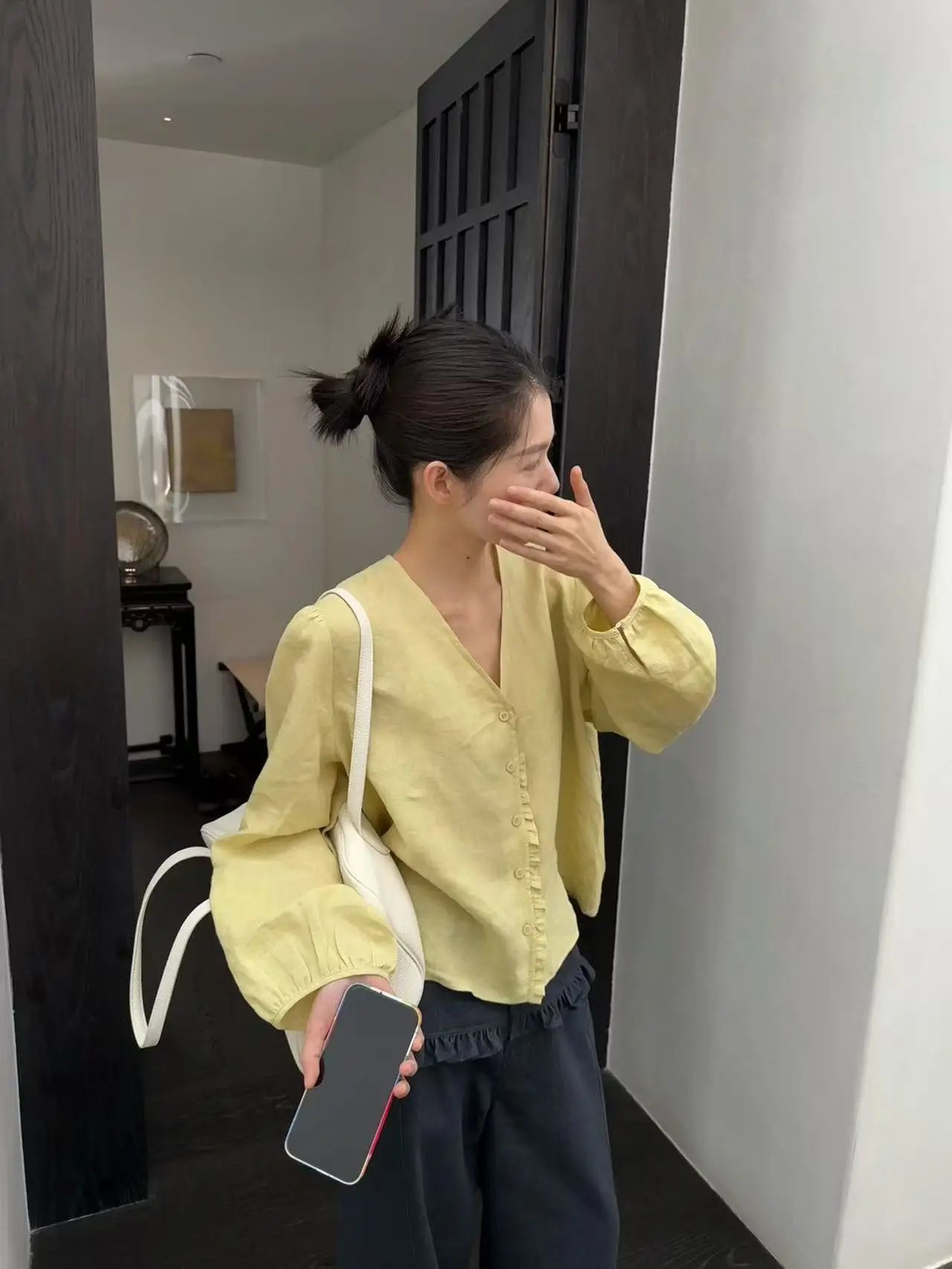 

Lilian Moon V-ne Lightweight Breathable Linen Cardigan Women's 62 Comfortable Long Sve Casual Sle Commute Wind