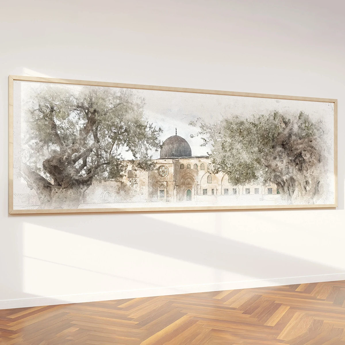 المسجد الإسلامي أشجار الزيتون مجردة قماش طباعة المشارك الحديثة رمضان مسلم كبير الفن الأفقي يطبع جدار ديكور فني للمنزل