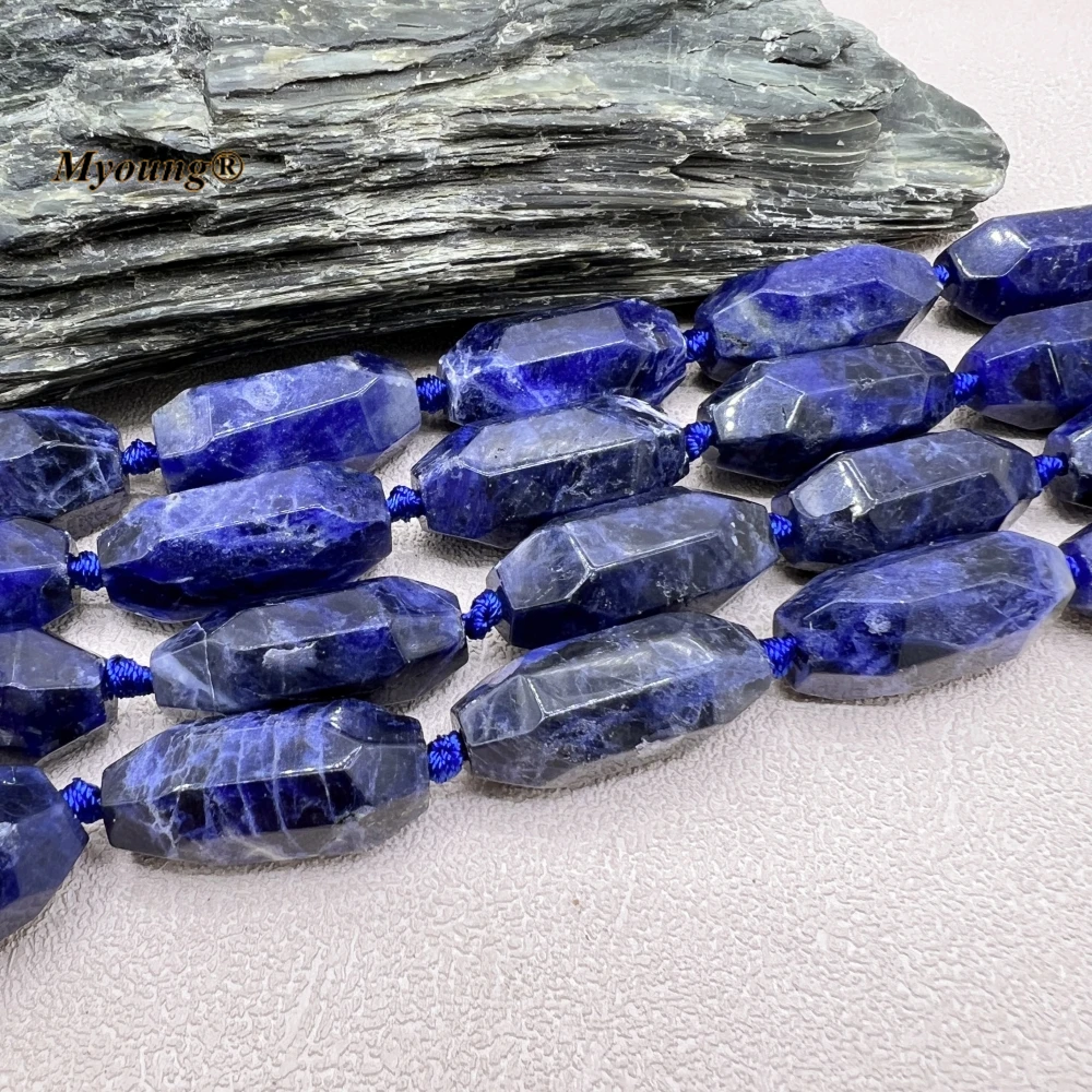 Faceted Large Natural Blue Sodalite Quartz Cutting Nugget Pendant Beads MY230585