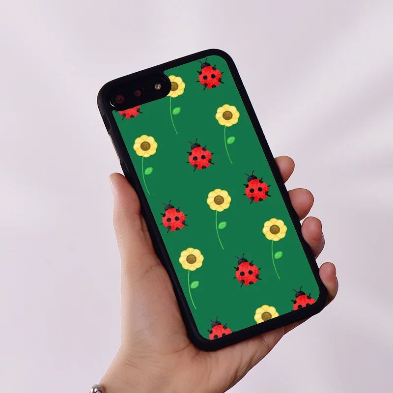 Wildflower Silicone Rubber Phone Case Cover for iPhone 6 6S 7 8 Plus X XS XR 11 12 13 14 15 Mini Pro Max Ladybug Sunflower