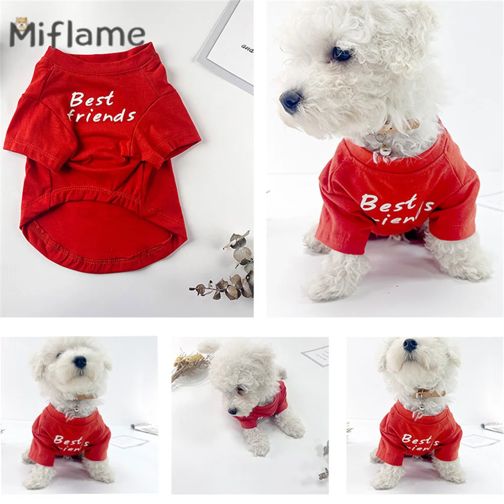 Miflame Printed Casual Short Sleeves Pet Tank Top Summer Thin Mid Small Dog Round Neck T-shirt Schnauzer French Bulldog Teddy