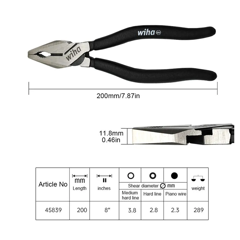 Wiha 45839 Combination Wire Cutting Pliers Black Forest Series High Leverage Electrician Wire Cutters Tools for Twisting Nuts