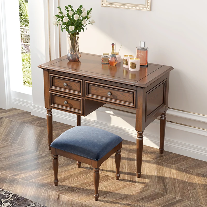 

American Country Solid Wood Dressing Table Retro Bedroom Folding Ash Wood Makeup Table