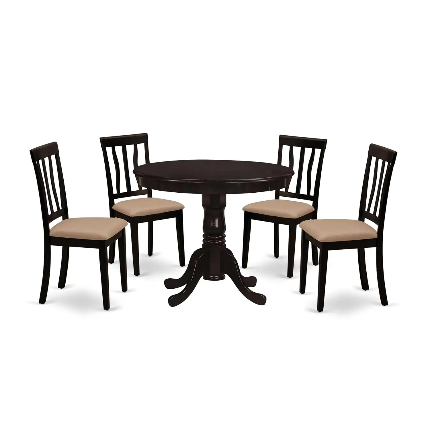 Round Dining Table with Pedestal & 4 Linen Upholstered Chairs 36x36 Inch Kitchen Dining Room Furniture Set, Customized