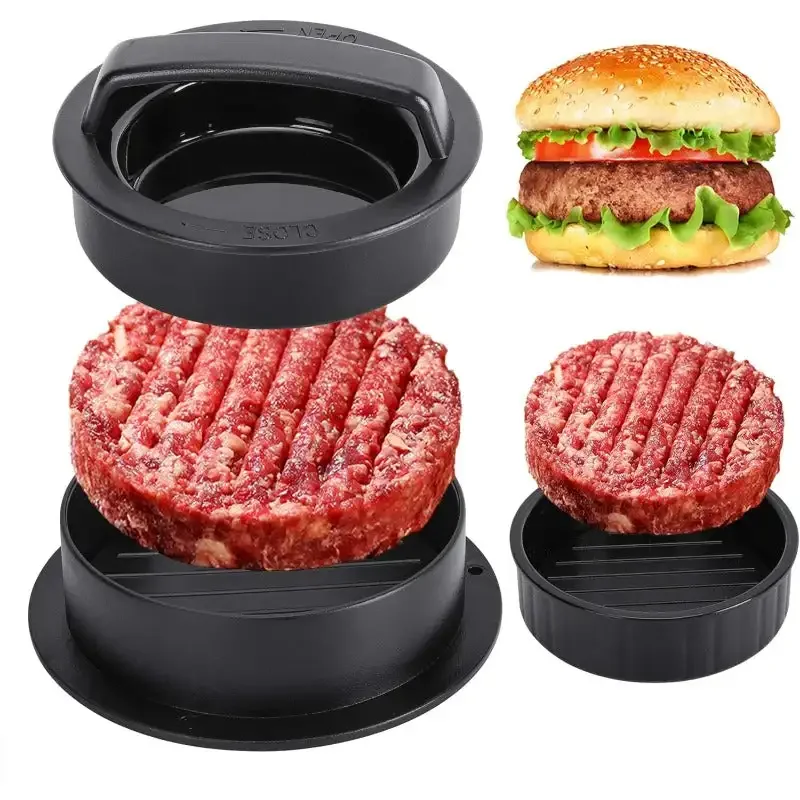 Hamburger Press Patty Maker, Burger Press, 3 in 1 Non-Stick Meat Beef Veggie Hamburger Mold, Kitchen Gadgets to Make Patty