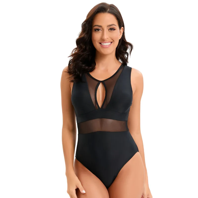 2024 Sexy Women's Black Mesh One Piece Swimsuit Backless Swimwear Women Bathing Swimming Suit Female Beachwear Outdoor Bodysuit