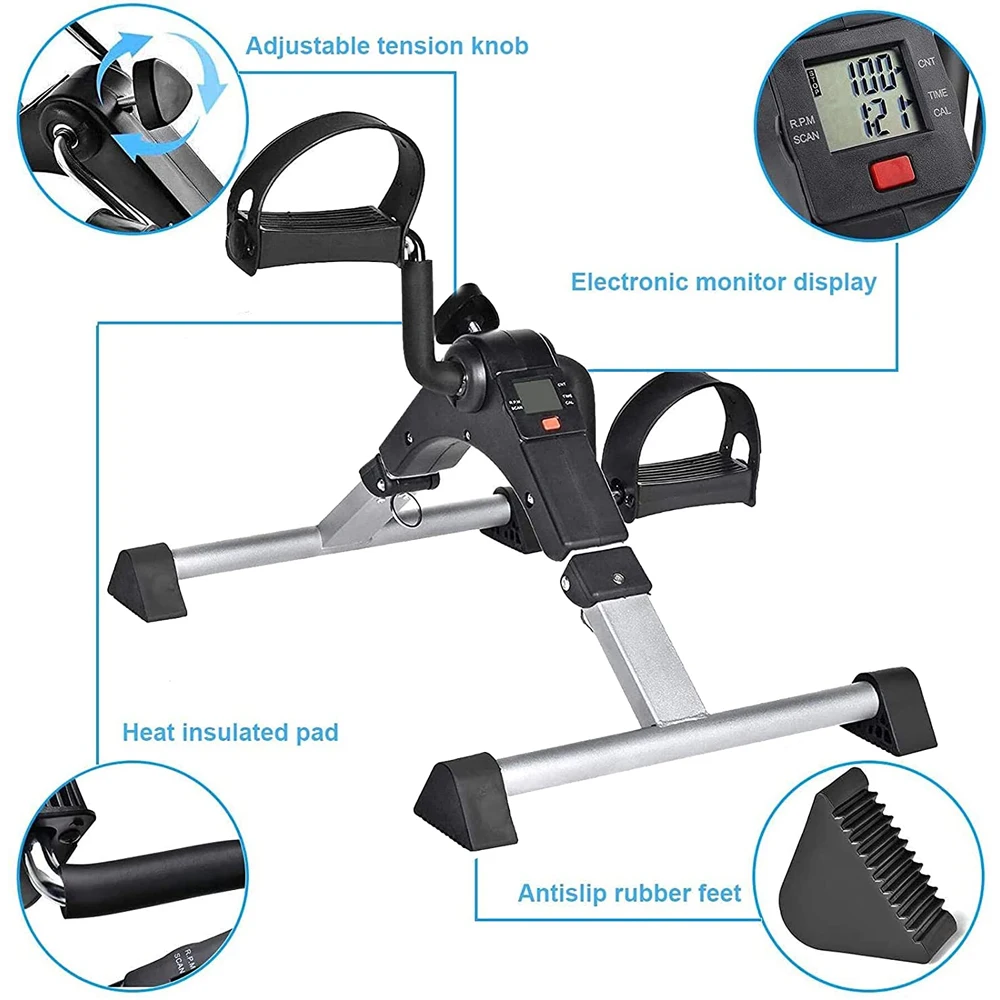 Mini Exercise Bike Arm and Leg Exerciser with LCD Monitor, Adjustable Resistance, Fold Pedal Exerciser for Arms and Legs