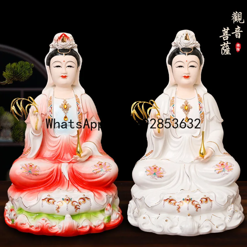 Fx ceramic painted all-ceramic non-fading seated lotus south sea guanyin bodhisattva porcelain statue ornament - golden