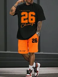 Short-sleeved Shorts Summer Men's Suit Simple Fitted T-shirt Letter Print With The Same Printed Shorts Two-piece Set