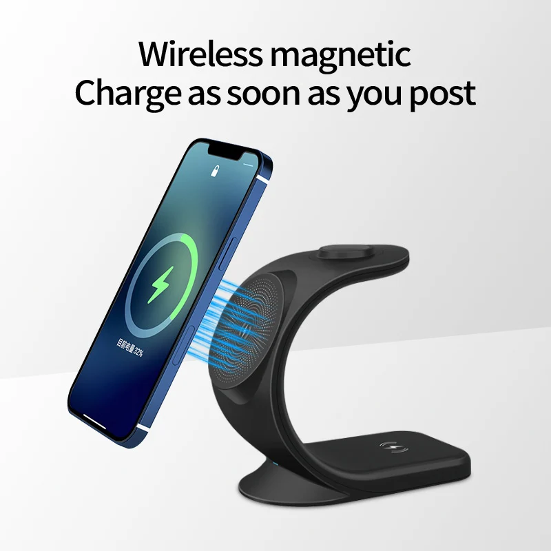 2024 3 in 1 Magnetic Wireless Charger for Smart Phone 5-15W Wireless Charging Station for Watch/Earphones Phone Holder/Bracket