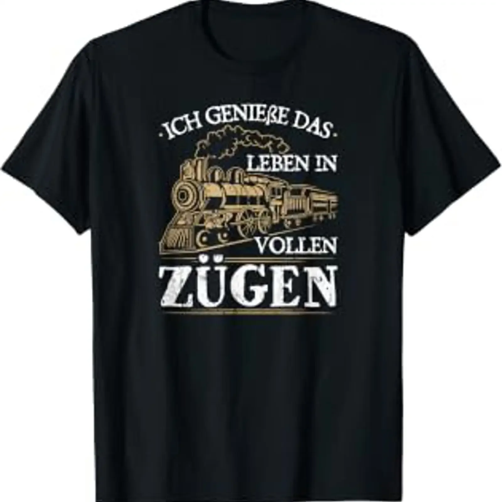 T Shirt with German Text Ich Genieße Das Leben In Vollen Zügen Eisenbahn Lok Commuter black vintage Washed Slightly Comfortable